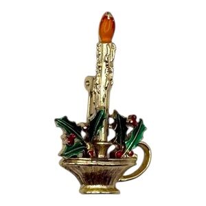 Candle Brooch with Gold and Green Accents